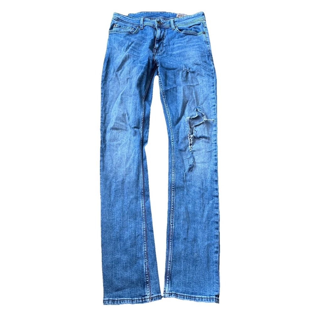 Seven Jeans Mens 32x34 Slim Straight Pants Blue Distressed